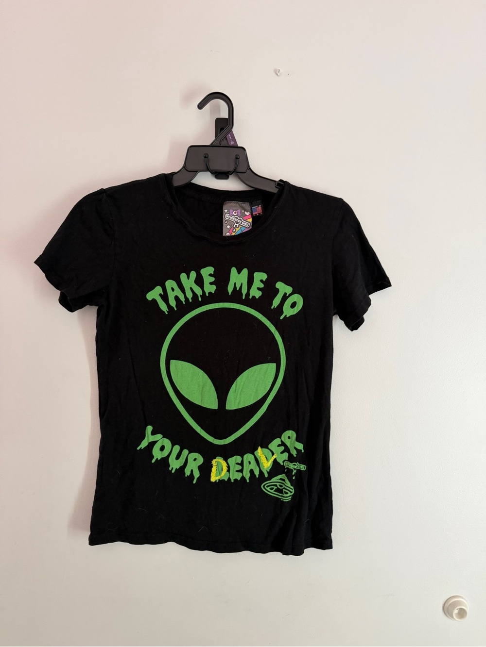 Hot Topic Black Tee with Green Alien Graphic